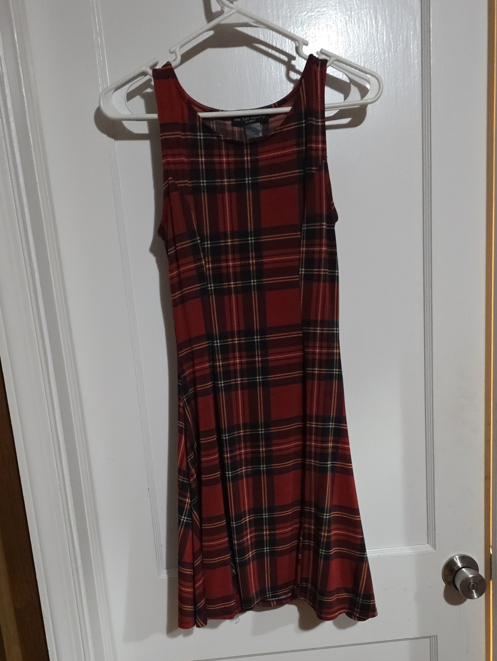 See You Monday Red Plaid Sleeveless Mini Dress